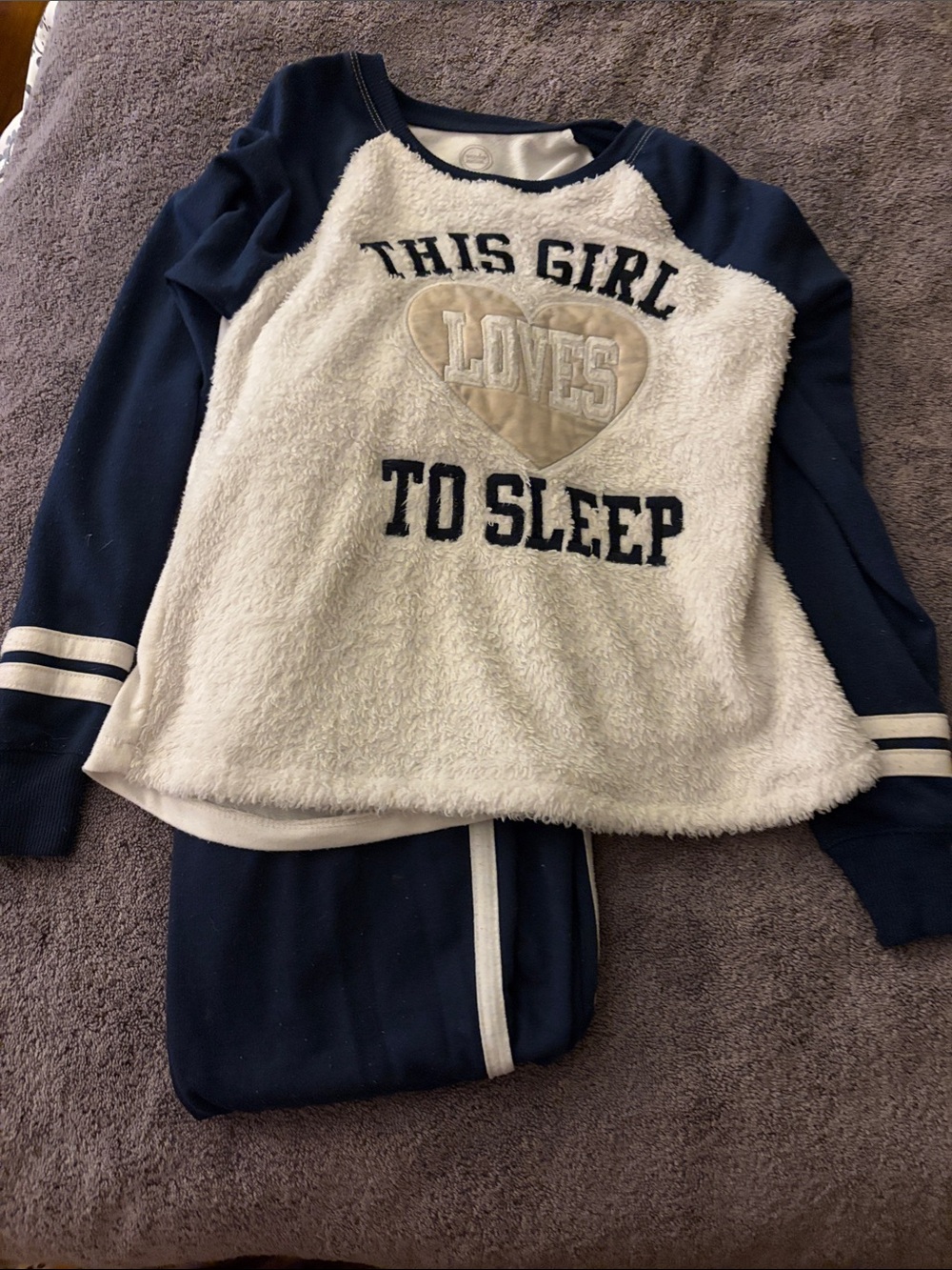 adidas Navy and Cream 'This Girl Loves To Sleep' Kids Pajama Set